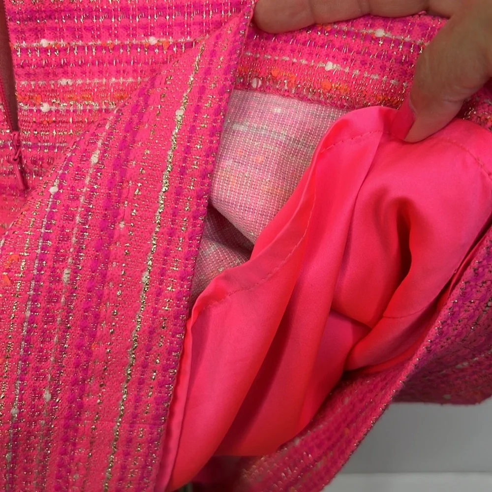 LILLY PULITZER LAIDLEY NEON PINK METALLIC BOUCLE SLEEVELESS DRESS SZ 10 - Picture 8 of 8